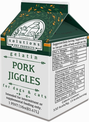 Solutions Dog & Cat Frozen Pork Jiggles Pork Gelatin - 1 pint (16oz) puppy food,chew toy for puppies,small dog treats