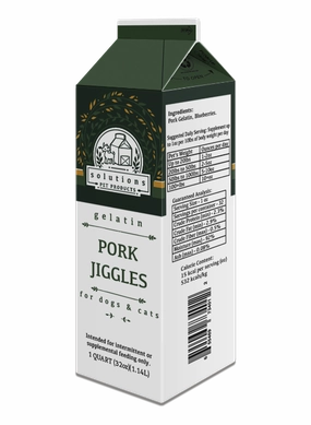 Solutions Dog & Cat Frozen Pork Jiggles Pork Gelatin - 1 quart (32oz) puppy food,chew toy for puppies,small dog treats