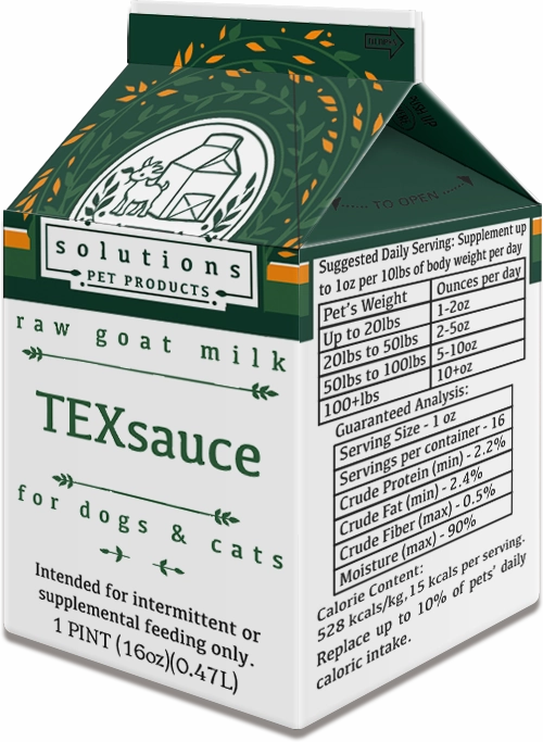 Solutions Dog & Cat Frozen TexSauce Cultured Raw Goat Milk - 1 pint (16oz) puppy food,chew toy for puppies,small dog treats