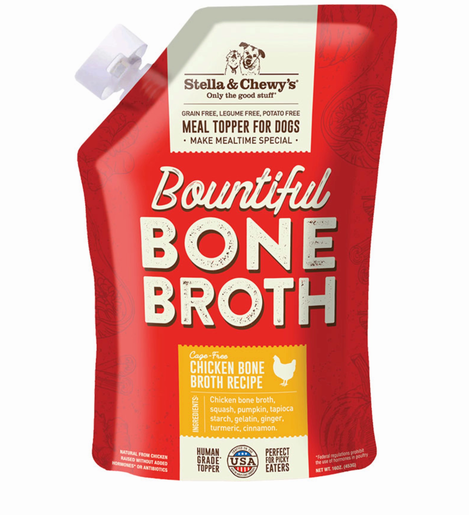 Stella & Chewy's Dog Food Topper Bountiful Bone Broth Cage Free Chicken Recipe 16oz Pouch puppy food,chew toy for puppies,small dog treats