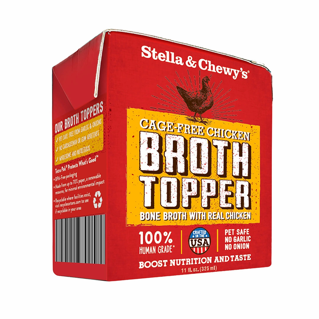 Stella & Chewy's Dog Food Topper Cage-Free Chicken Bone Broth 11oz Tetra puppy food,chew toy for puppies,small dog treats