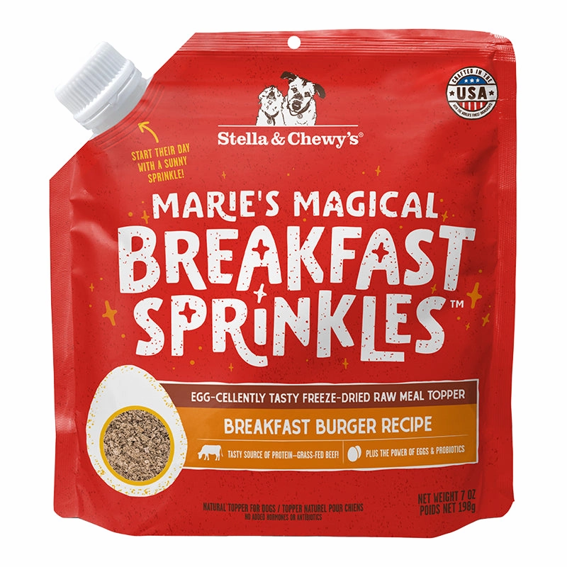 Stella & Chewy's Freeze-Dried Raw Dog Food Topper Marie's Magical Breakfast Sprinkles - Breakfast Burger Recipe 7oz Bag puppy food,chew toy for puppies,small dog treats