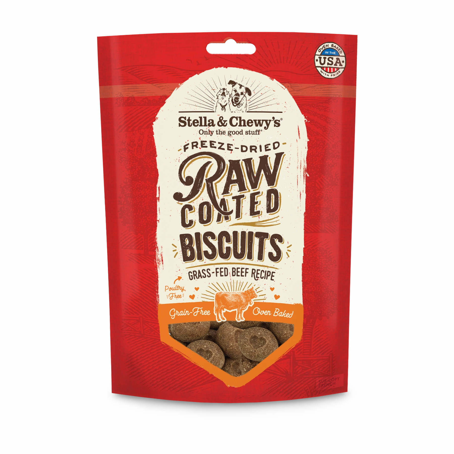 Stella & Chewy's Raw Coated Dog Biscuits Grass-Fed Beef 9oz Bag dog biscuit treats,crunchy dog snacks,dog cookies