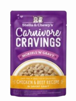 Stella & Chewy's Wet Cat Food Carnivore Cravings Morsels N' Gravy Chicken & Beef 2.8oz Pouch Single grain free wet cat food,senior cat wet food,cat pt