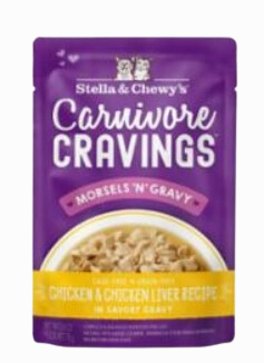 Stella & Chewy's Wet Cat Food Carnivore Cravings Morsels N' Gravy Chicken & Chicken Liver Recipe 2.8oz Pouch Single grain free wet cat food,senior cat wet food,cat pt