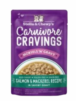 Stella & Chewy's Wet Cat Food Carnivore Cravings Morsels N' Gravy Salmon & Mackerel 2.8oz Pouch Single grain free wet cat food,senior cat wet food,cat pt