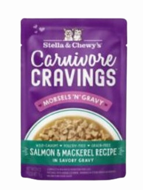 Stella & Chewy's Wet Cat Food Carnivore Cravings Morsels N' Gravy Salmon & Mackerel 2.8oz Pouch Single grain free wet cat food,senior cat wet food,cat pt
