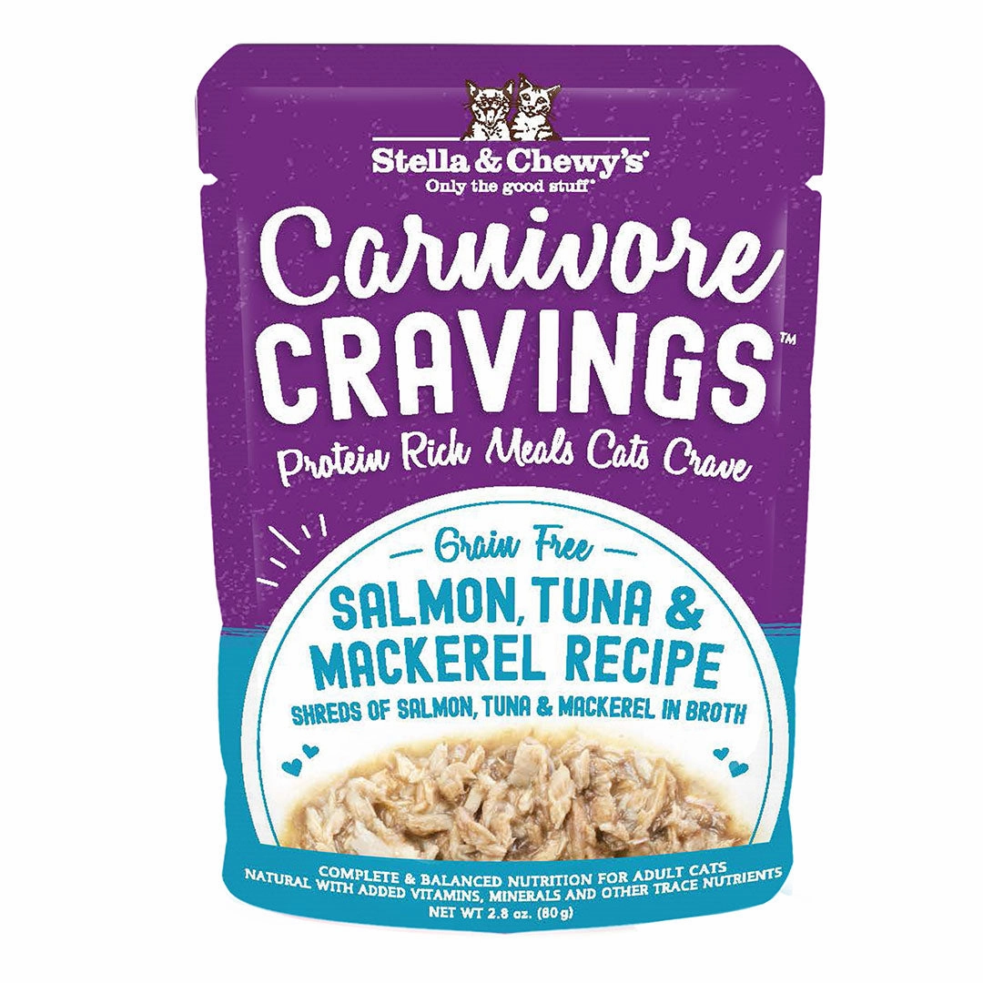 Stella & Chewy's Wet Cat Food Carnivore Cravings Salmon, Tuna & Mackerel Recipe 2.8oz Pouch Single grain free wet cat food,senior cat wet food,cat pt