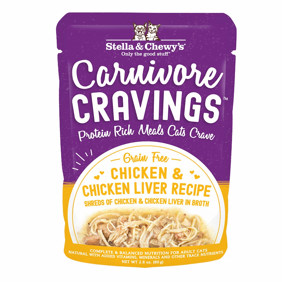 Stella & Chewy's Wet Cat Food Carnivore Cravings Shreds Chicken & Chicken Liver Recipe 2.8oz Pouch Single grain free wet cat food,senior cat wet food,cat pt