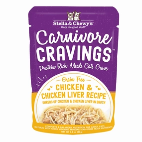 Stella & Chewy's Wet Cat Food Carnivore Cravings Shreds Chicken & Chicken Liver Recipe 2.8oz Pouch Single grain free wet cat food,senior cat wet food,cat pt