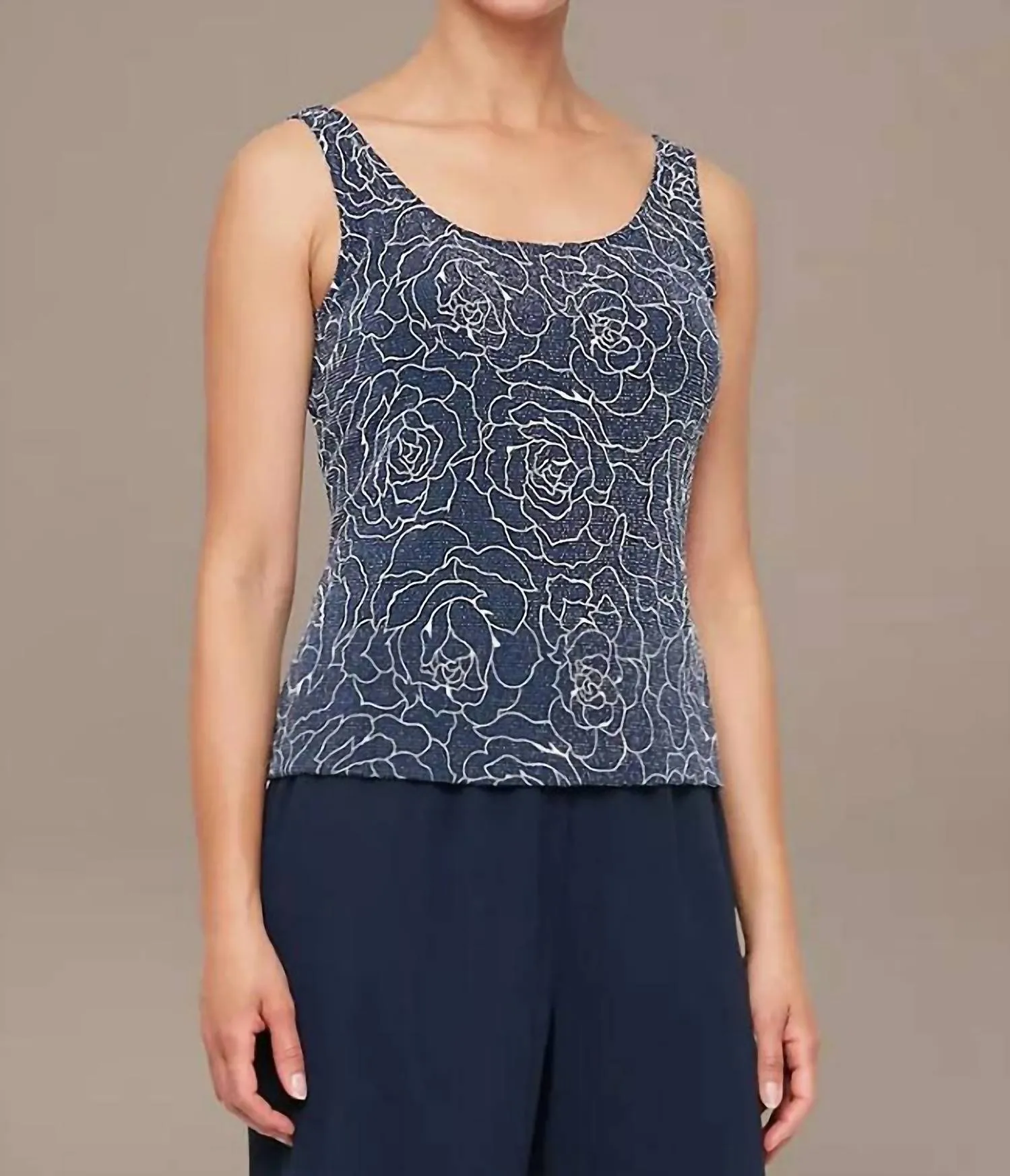 Stretch Knit Metallic Two-Piece Set In Navy