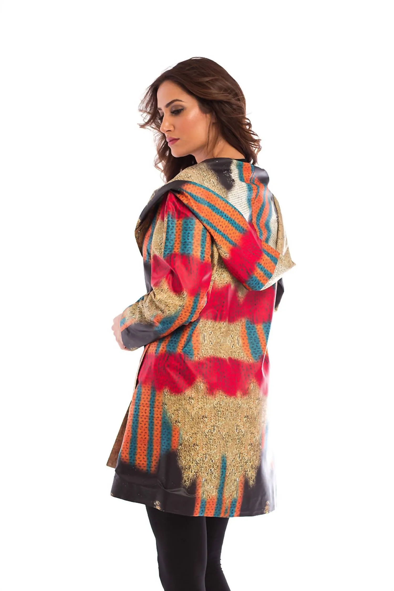 Sunset Long Trench Jacket In Gold Multi