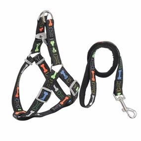 Supet Stylish Bone Pattern Dog Harness and Leash Set (Black) - Large dog harness and leash,reflective dog collar,pet walking gear