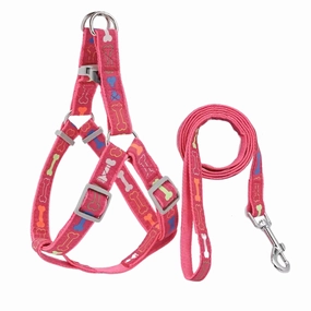 Supet Stylish Bone Pattern Dog Harness and Leash Set (Pink) - Large dog harness and leash,reflective dog collar,pet walking gear