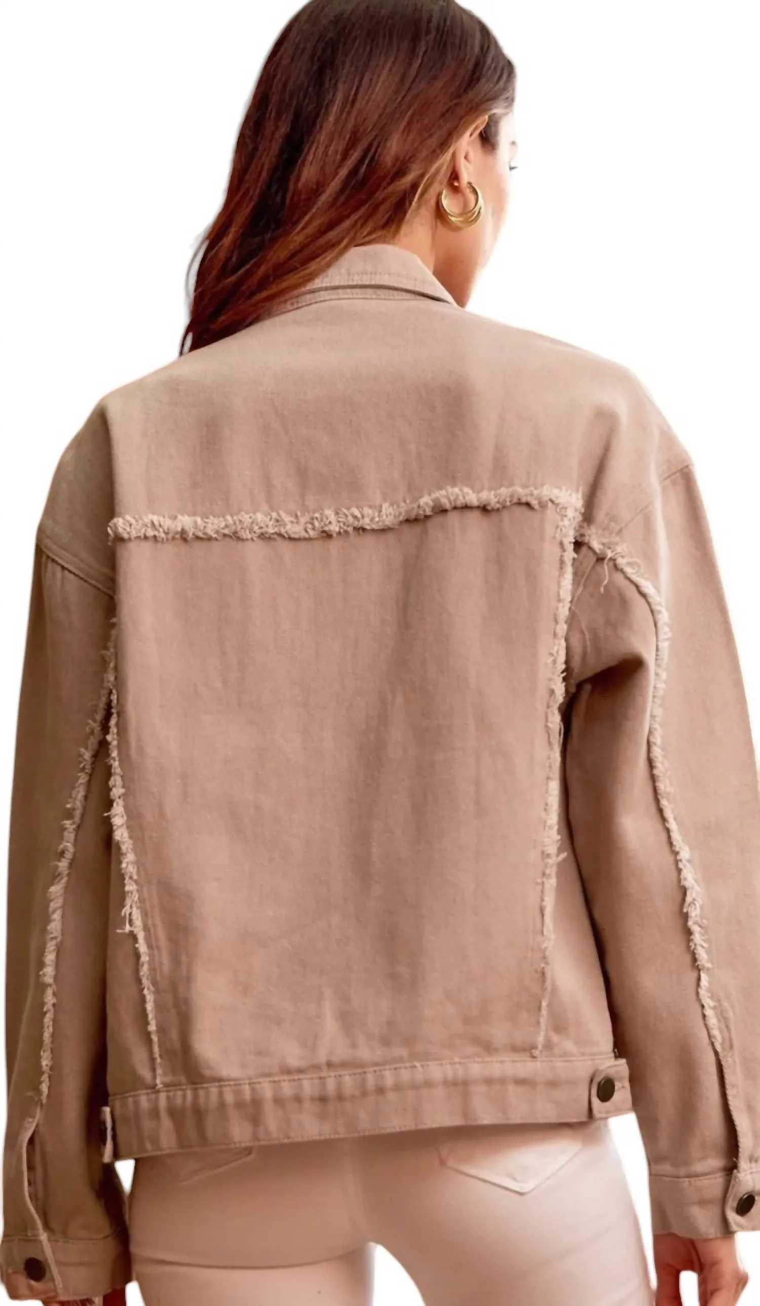 Sweet Like Candy Studded Denim Jacket In Mocha