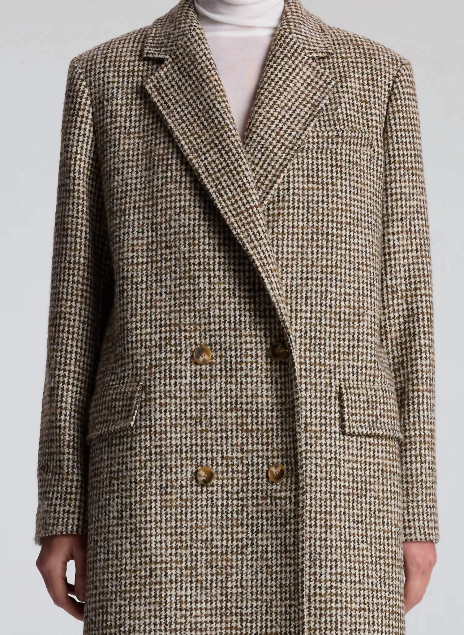 Tanner Oversized Tweed Houndstooth Coat In Cream/brown