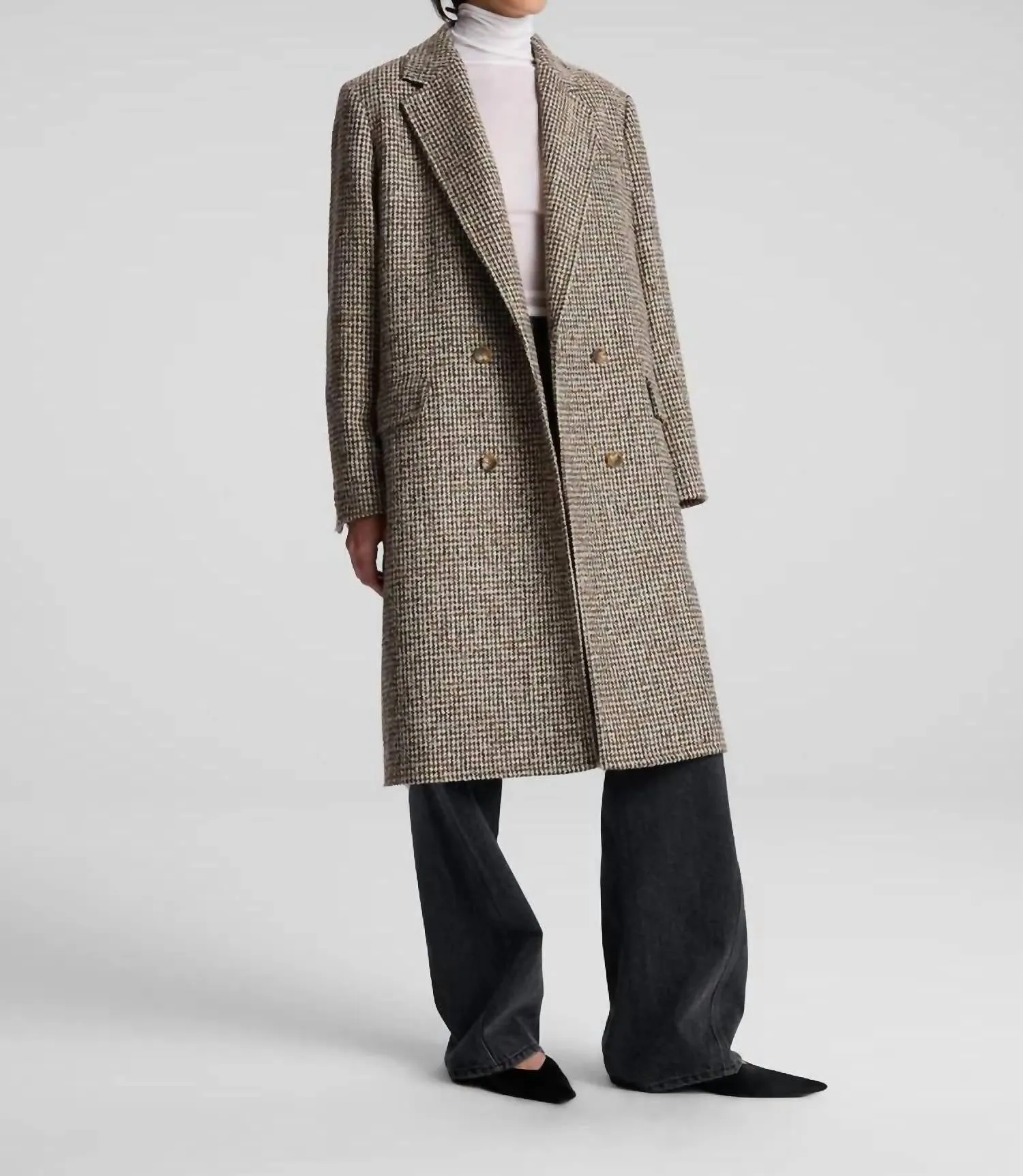 Tanner Oversized Tweed Houndstooth Coat In Cream/brown