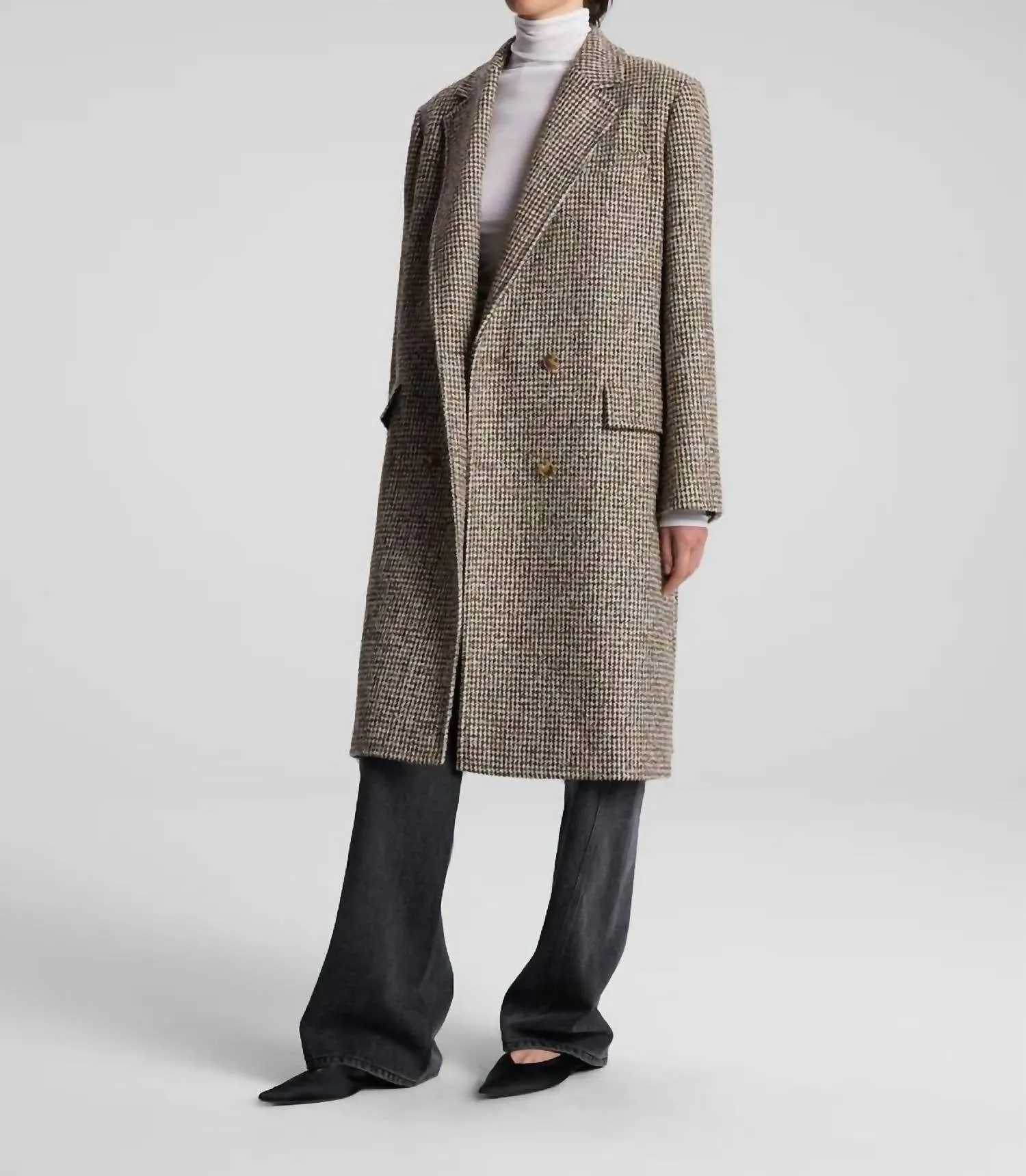 Tanner Oversized Tweed Houndstooth Coat In Cream/brown