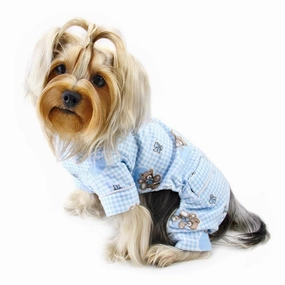 Teddy Bear Love Flannel Dog Pajamas Blue XSmall dog underwear,dog diaper,pet undergarments