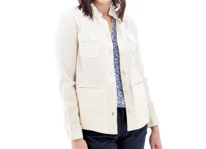 Temple Lightweight Utility Woven Button Front Jacket In Egret
