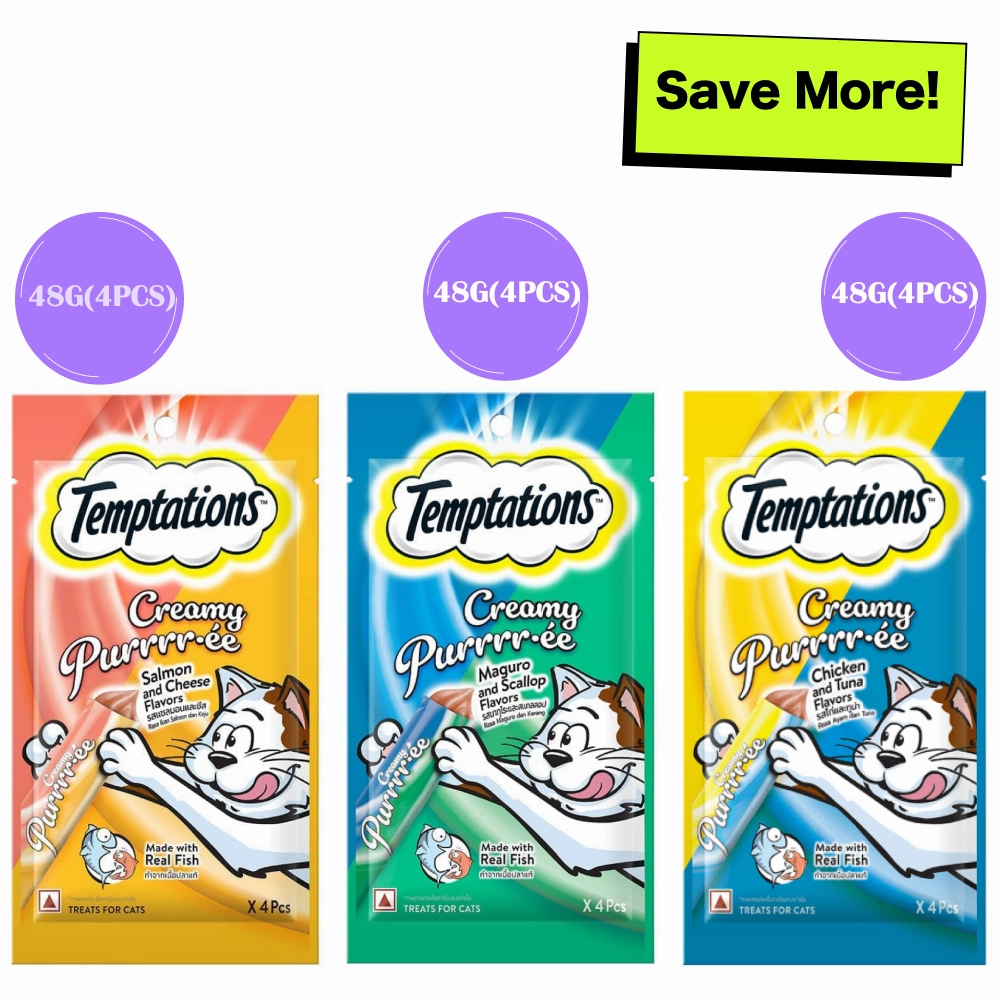 Temptations Purrrr ee Chicken & Tuna, Salmon & Cheese, Maguro & Scallop Cat Treats Combo crunchy cat treat,crispy cat snack,dry cat treat