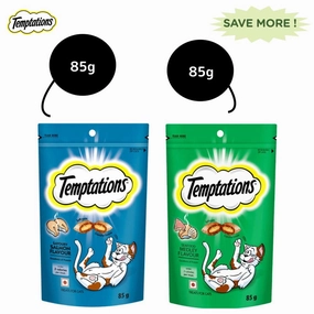 Temptations Seafood Medley and Savoury Salmon Flavour Cat Treats Combo crunchy cat treat,crispy cat snack,dry cat treat