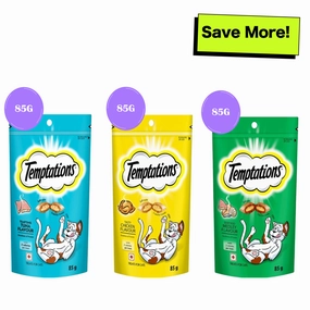 Temptations Seafood Medley, Tasty Chicken and Tempting Tuna Flavour Cat Treats Combo crunchy cat treat,crispy cat snack,dry cat treat