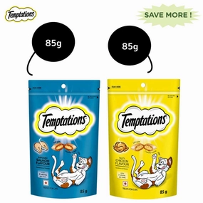 Temptations Tasty Chicken and Savoury Salmon Flavour Cat Treats Combo crunchy cat treat,crispy cat snack,dry cat treat