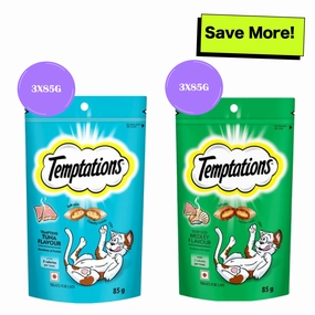Temptations Tempting Tuna and Savoury Salmon Flavor Cat Treats Combo crunchy cat treat,crispy cat snack,dry cat treat