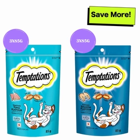Temptations Tempting Tuna and Savoury Salmon Flavor Cat Treats Combo crunchy cat treat,crispy cat snack,dry cat treat