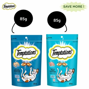 Temptations Tempting Tuna and Savoury Salmon Flavour Cat Treats Combo crunchy cat treat,crispy cat snack,dry cat treat