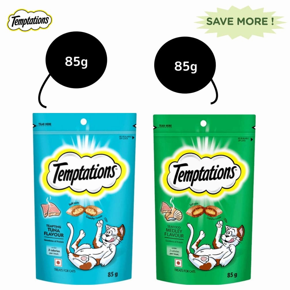 Temptations Tempting Tuna and Seafood Medley Flavour Cat Treats Combo crunchy cat treat,crispy cat snack,dry cat treat
