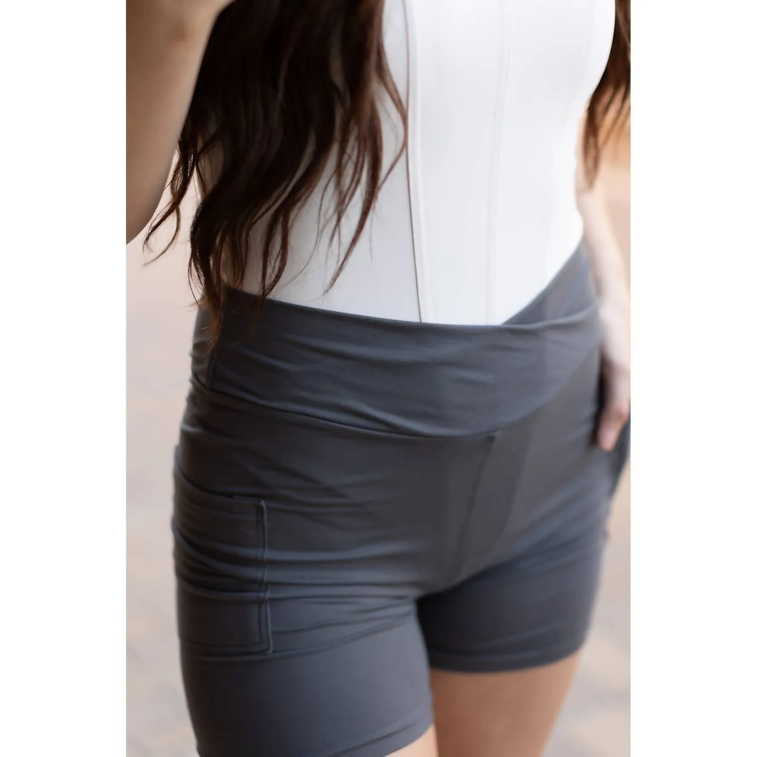 The Caleigh Crossover Bike Shorts In Charcoal