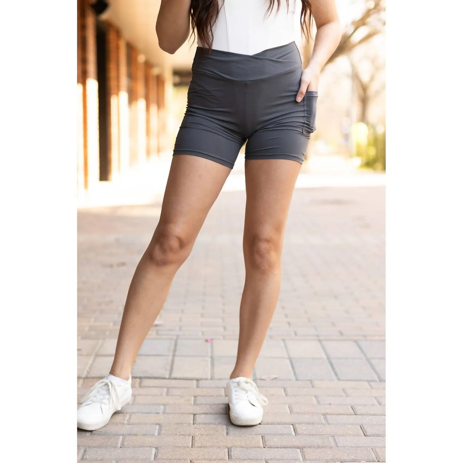 The Caleigh Crossover Bike Shorts In Charcoal