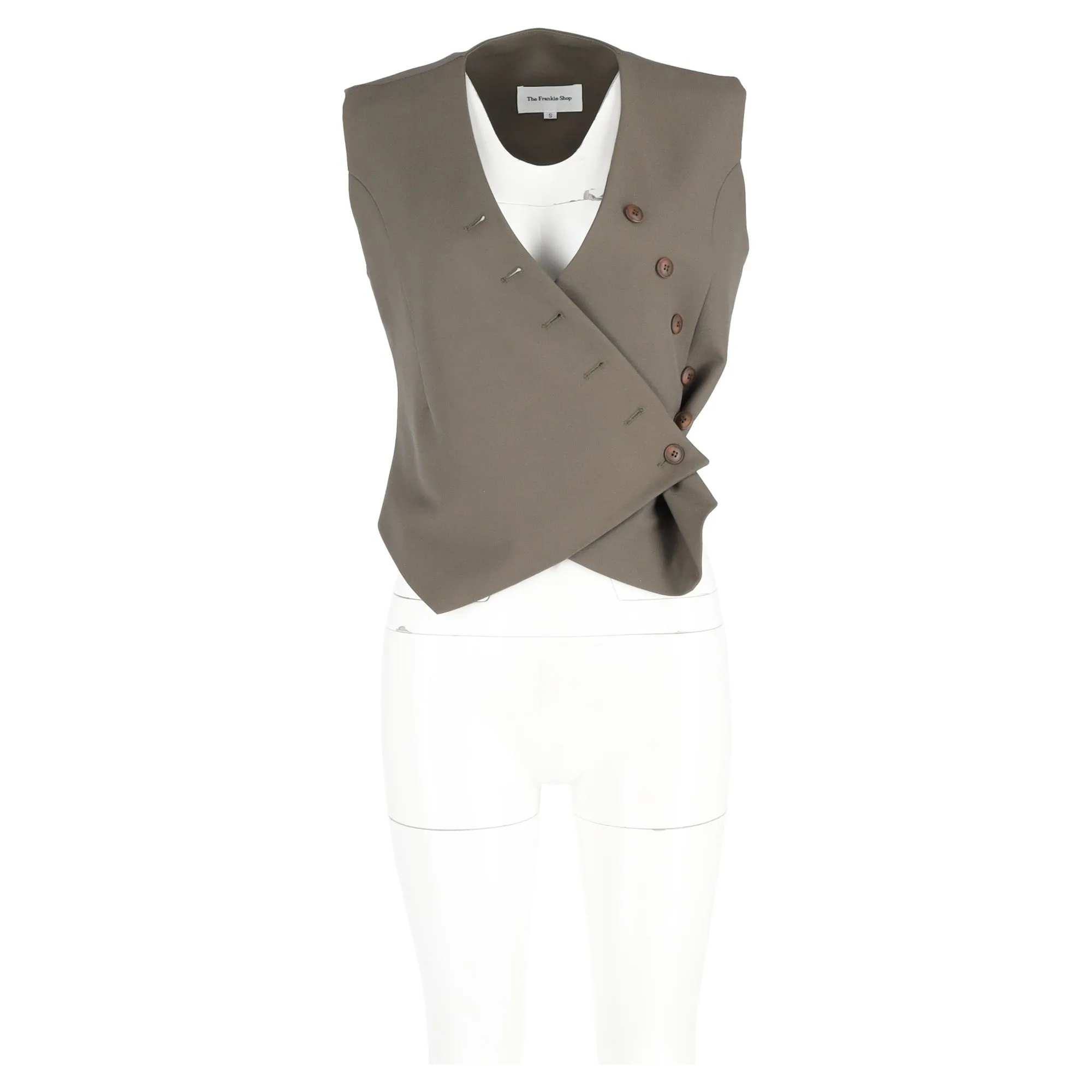 The Frankie Shop Maesa Cross Vest in Olive Polyester