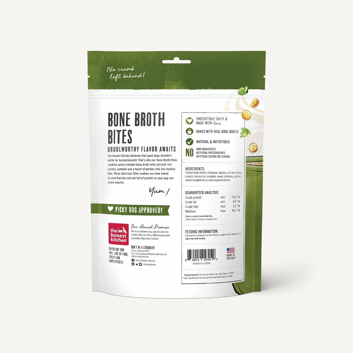 The Honest Kitchen Biscuit Dog Treats Bone Broth Bites Roasted with Chicken Bone Broth & Carrots 8oz Bag