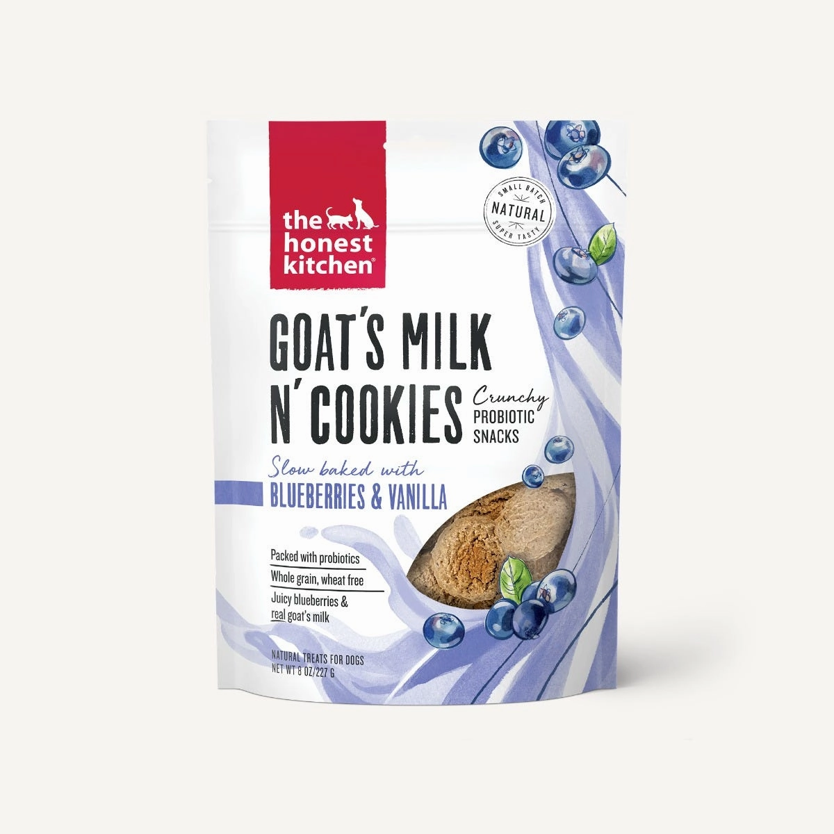 The Honest Kitchen Biscuit Dog Treats Goat's Milk N' Cookies Blueberries & Vanilla 8oz Bag dog biscuit treats,crunchy dog snacks,dog cookies