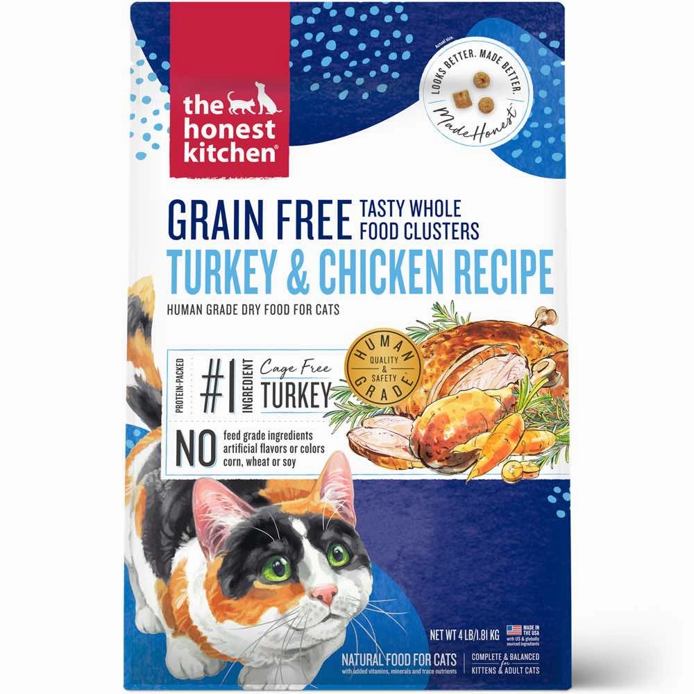 The Honest Kitchen Whole Food Clusters Turkey & Chicken Grain-Free Dry Cat Food 4lb premium cat food dental cat treats cat chicken treats tuna cat food cat fish treats