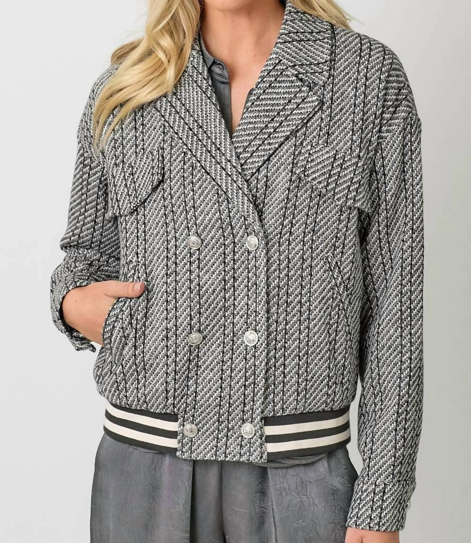 Tia Bomber Jacket In Charcoal