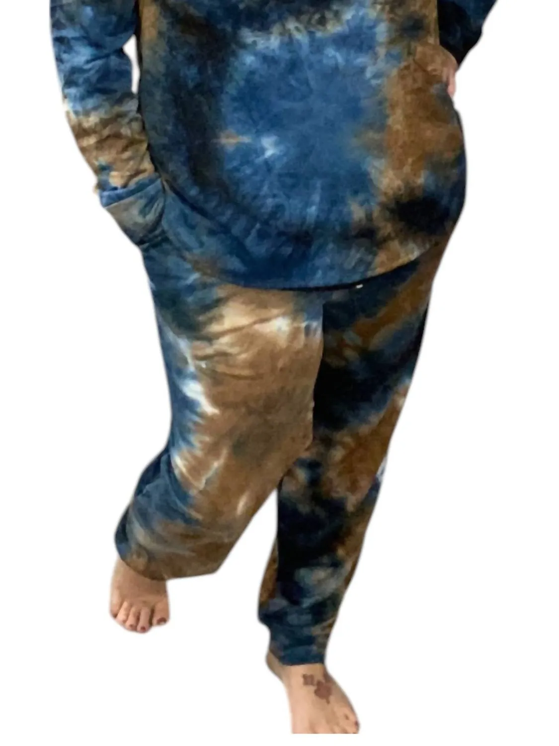Tie-Dye Lounge Set In Blue/taupe