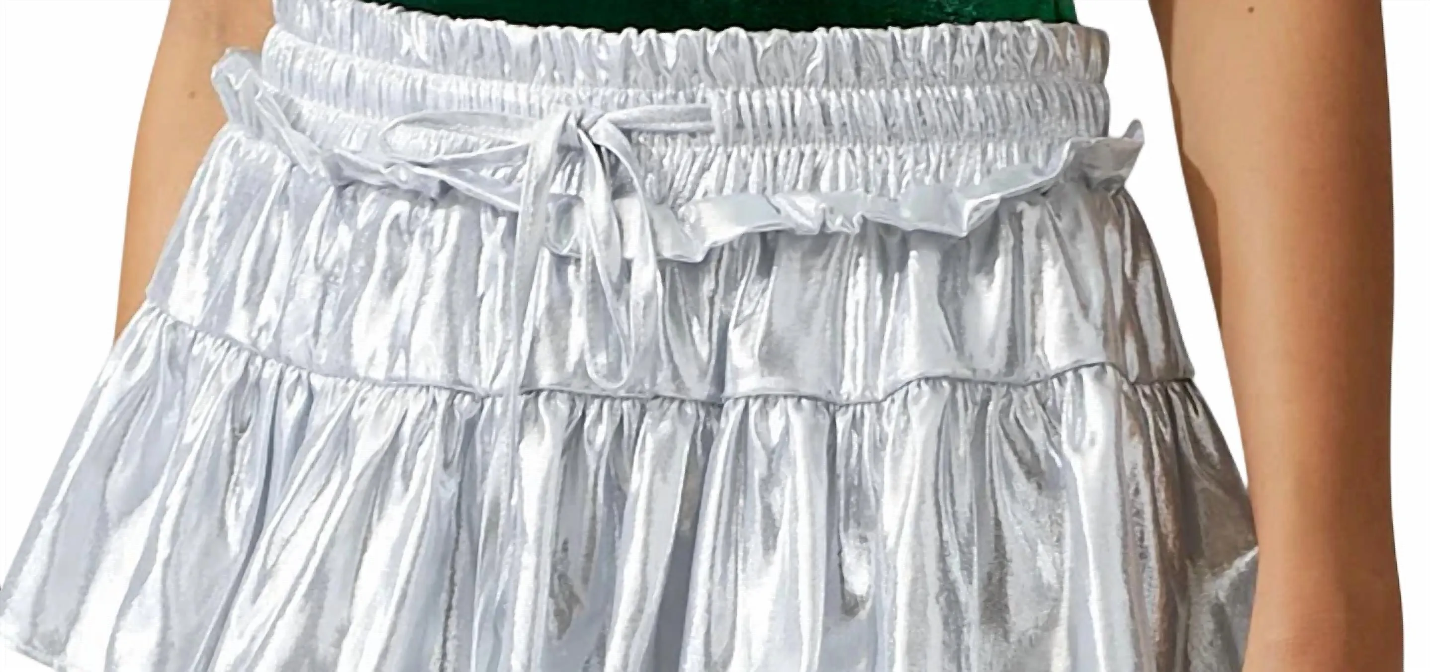 Tiered Satin Skort With Ties In Shiny Silver