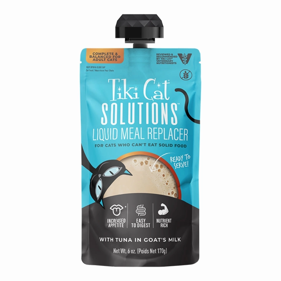 Tiki Cat Solutions Liquid Meal Replacer with Tuna in Goat's Milk 6oz Resealable Pouch grain free wet cat food,senior cat wet food,cat pt