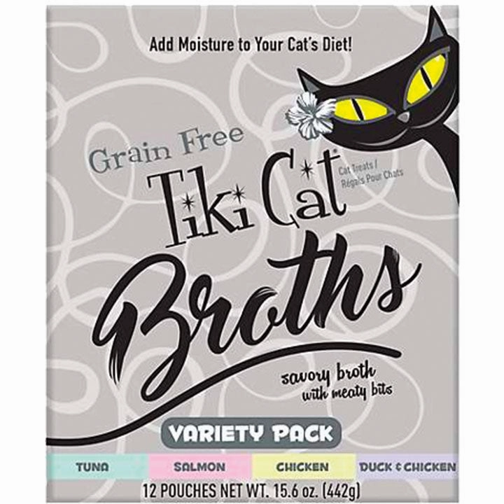 Tiki Cat Wet Cat Food Broths with Meaty Bits Variety Pack 1.3oz Pouch Box 12pk grain free wet cat food,senior cat wet food,cat pt