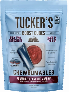 Tucker's Raw Frozen Boost Cubes - Chewsumables Beef Bone & Marrow 1lb Bag (20 servings per bag) puppy food,chew toy for puppies,small dog treats