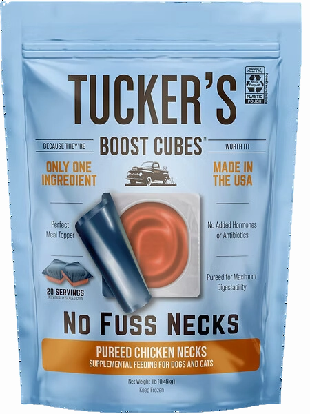 Tucker's Raw Frozen Boost Cubes - No Fuss Necks Chicken 1lb Bag (20 servings per bag) puppy food,chew toy for puppies,small dog treats