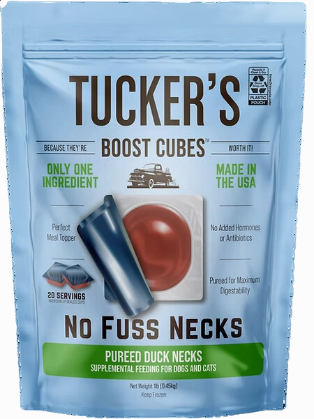 Tucker's Raw Frozen Boost Cubes - No Fuss Necks Duck 1lb Bag (20 servings per bag) puppy food,chew toy for puppies,small dog treats
