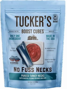 Tucker's Raw Frozen Boost Cubes - No Fuss Necks Turkey 1lb Bag (20 servings per bag) puppy food,chew toy for puppies,small dog treats