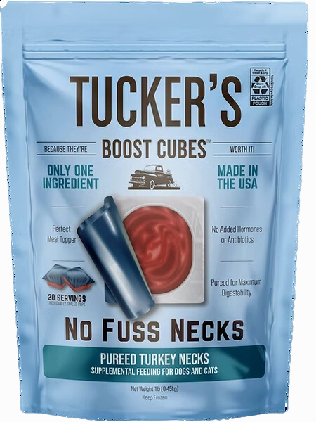 Tucker's Raw Frozen Boost Cubes - No Fuss Necks Turkey 1lb Bag (20 servings per bag) puppy food,chew toy for puppies,small dog treats
