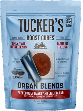 Tucker's Raw Frozen Boost Cubes - Organ Blend Beef Heart & Liver 1lb Bag (20 servings per bag) puppy food,chew toy for puppies,small dog treats