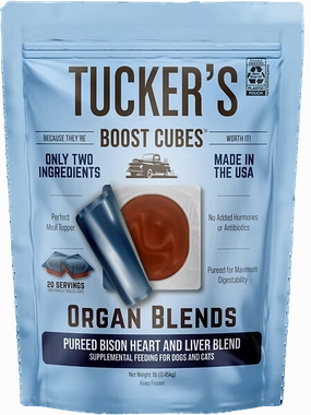 Tucker's Raw Frozen Boost Cubes - Organ Blend Bison Heart & Liver 1lb Bag (20 servings per bag) puppy food,chew toy for puppies,small dog treats